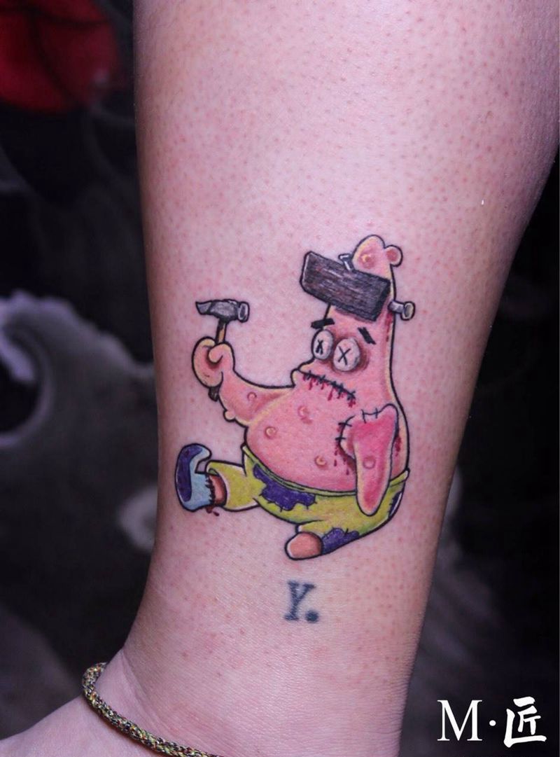 派大星纹身图片_腿部New School卡通 彩色纹身图案