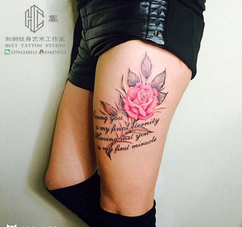 花纹身图片_成品腿部欧美植物花纹身图案