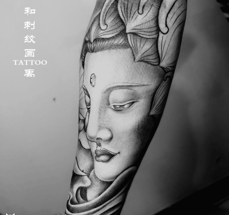 观音纹身图片_成品手臂传统宗教人物纹身图案