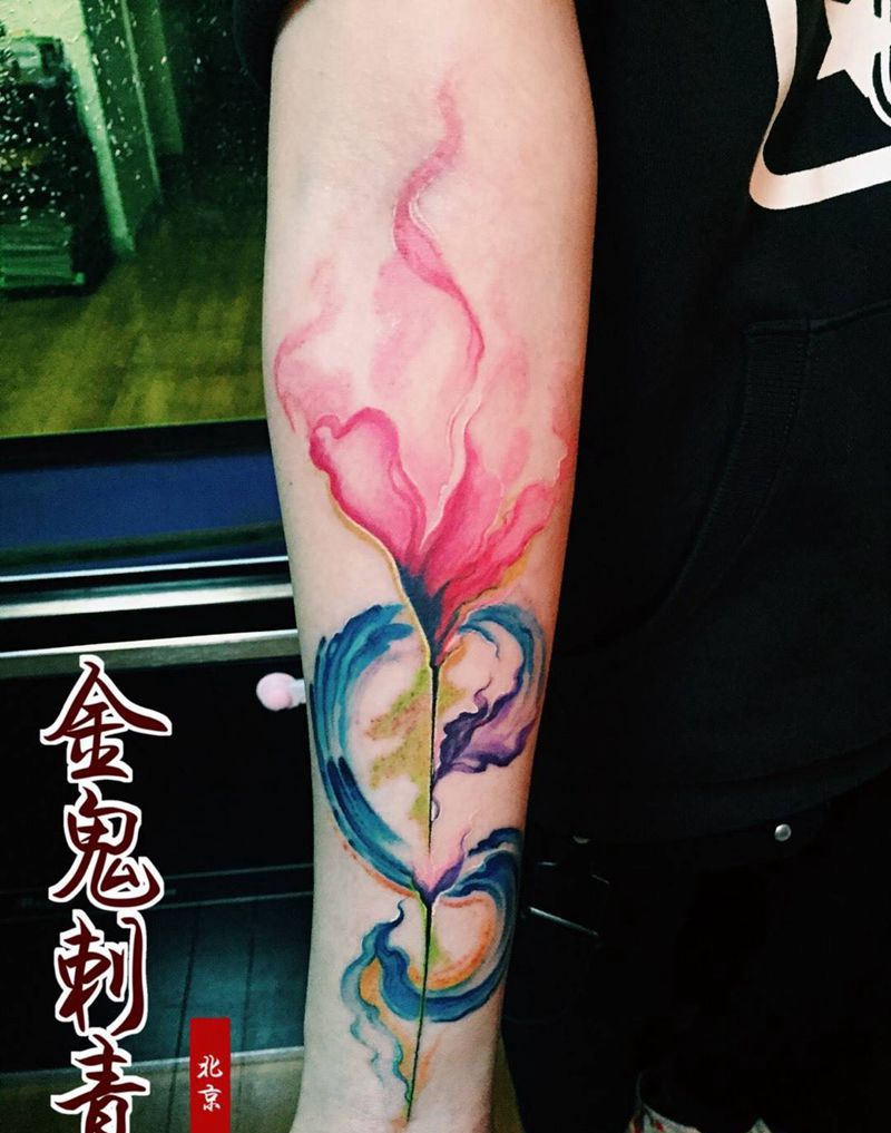 水墨花纹身图片_