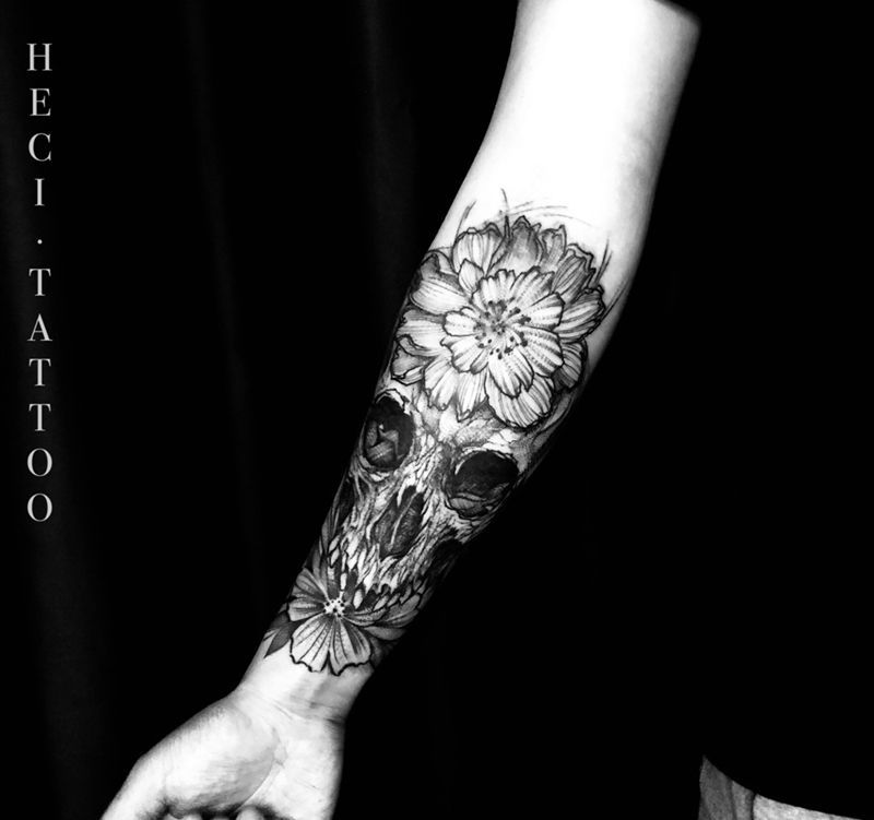 骷髅纹身图片_成品手臂欧美纹身图案