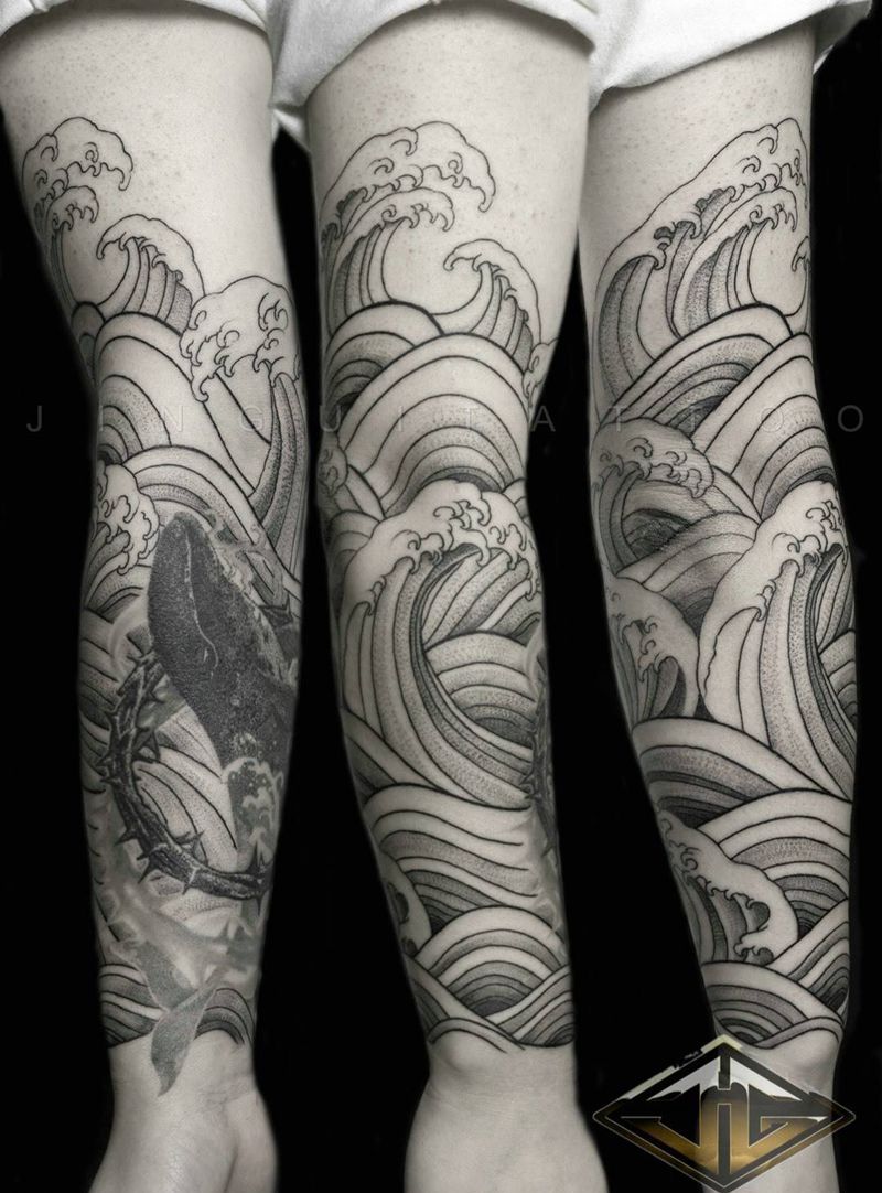 浪纹身图片_