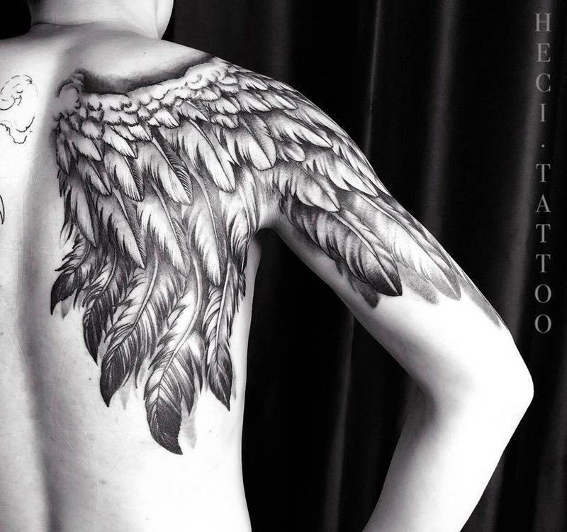 翅膀纹身图片_成品背部手臂欧美原创翅膀纹身图案