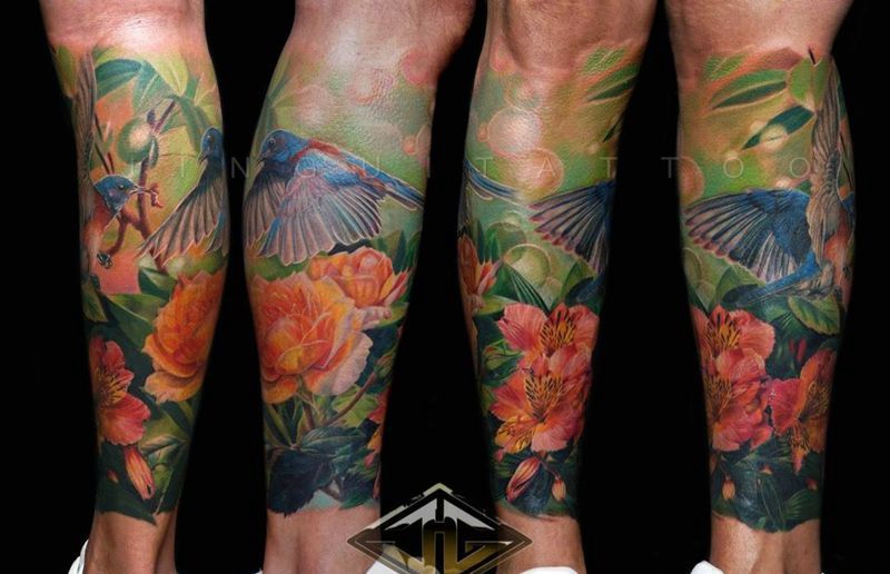 写实花腿纹身图片_