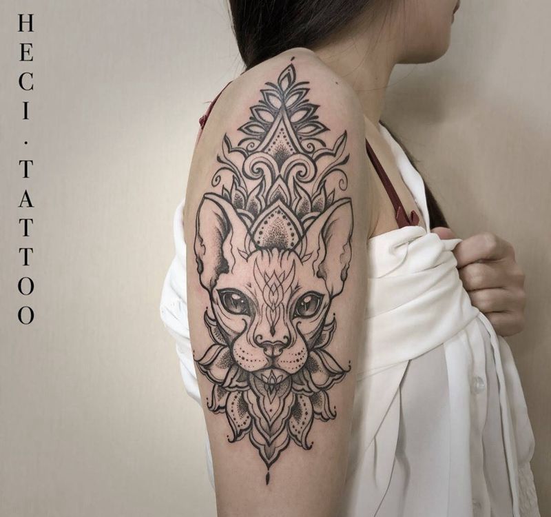 猫纹身图片_成品手臂清新欧美写实动物猫纹身图案