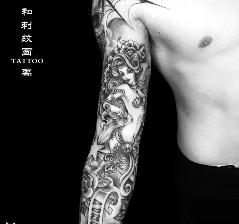 未完成花臂纹身图片_