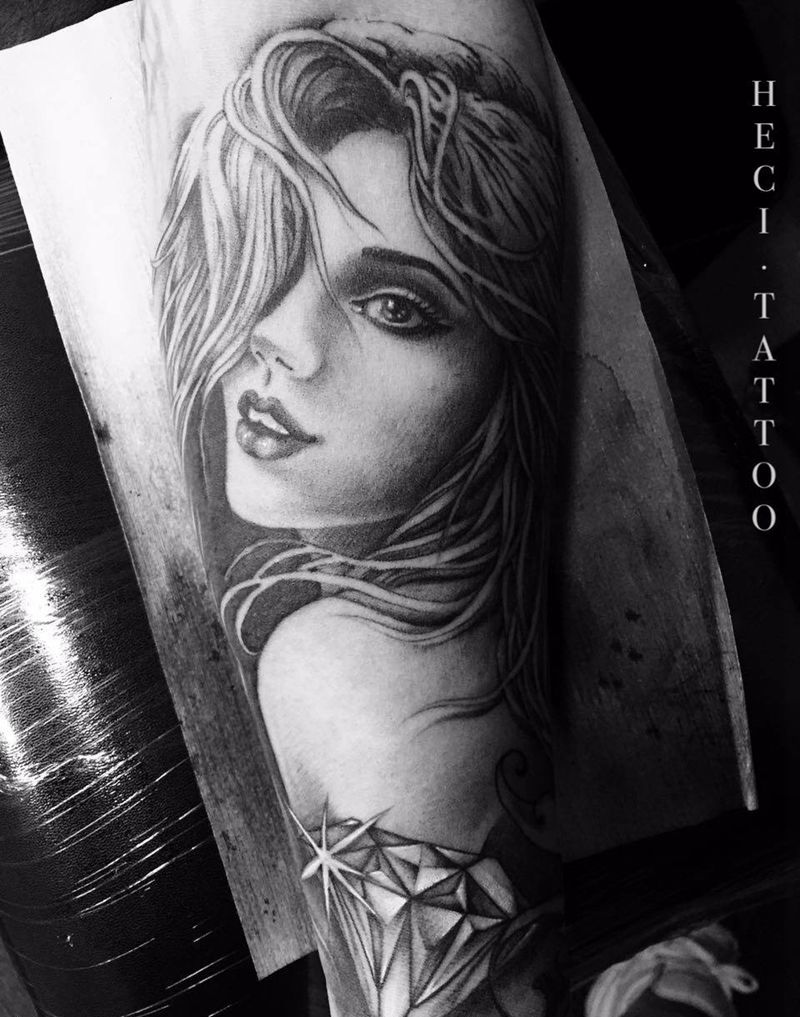 美人如画纹身图片_成品手臂欧美肖像人物美女纹身图案