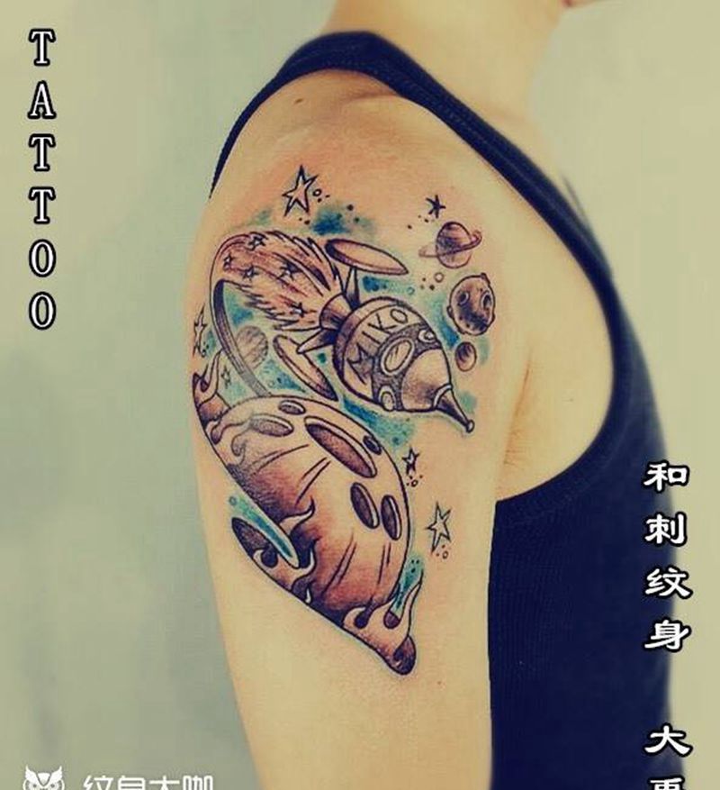 飞船纹身图片_成品手臂欧美静物纹身图案