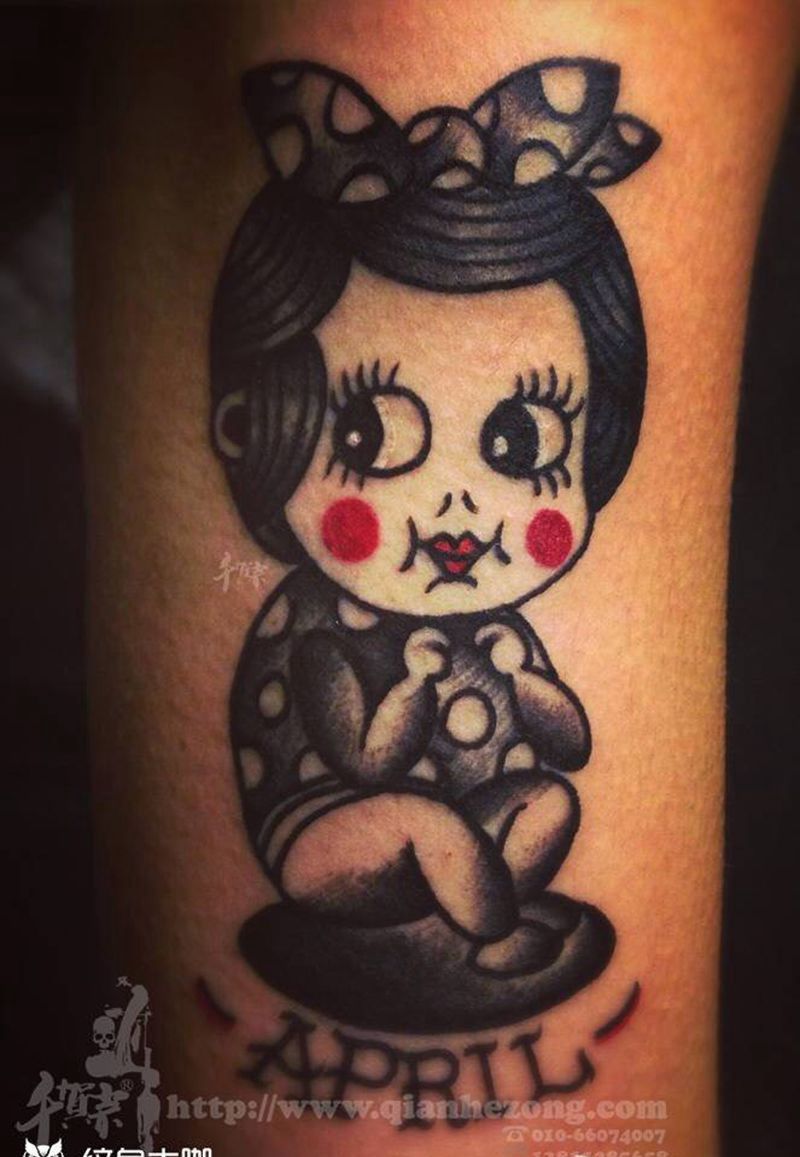 个性小题纹身图片_肩部手臂人物清新原创鬼神成品纹身图案