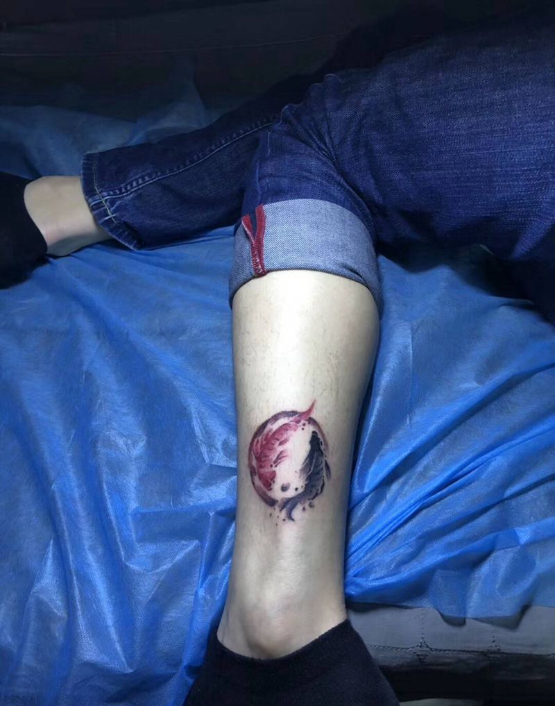 1纹身图片_腿部水墨水彩纹身图案