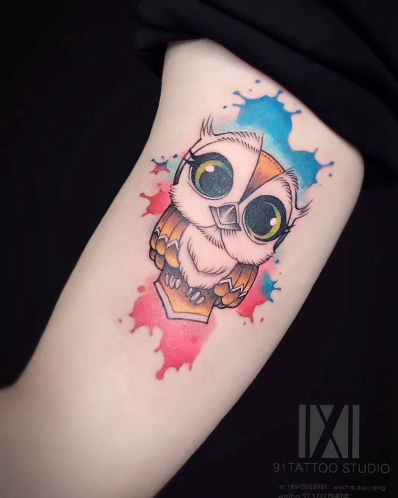 啄木鸟纹身图片_手臂水彩啄木鸟纹身图案