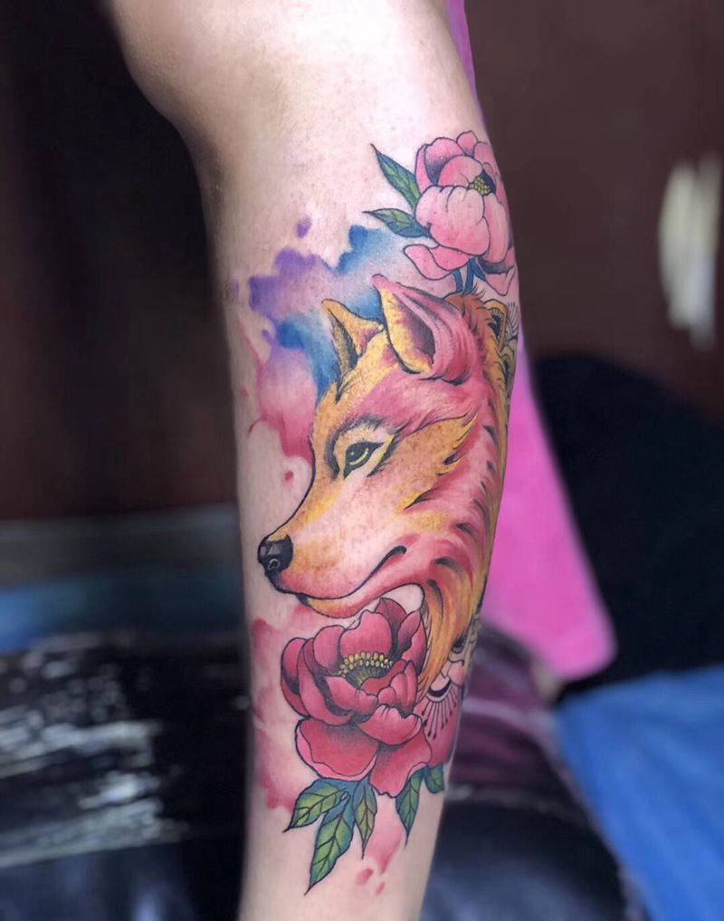 1纹身图片_腿部水彩纹身图案