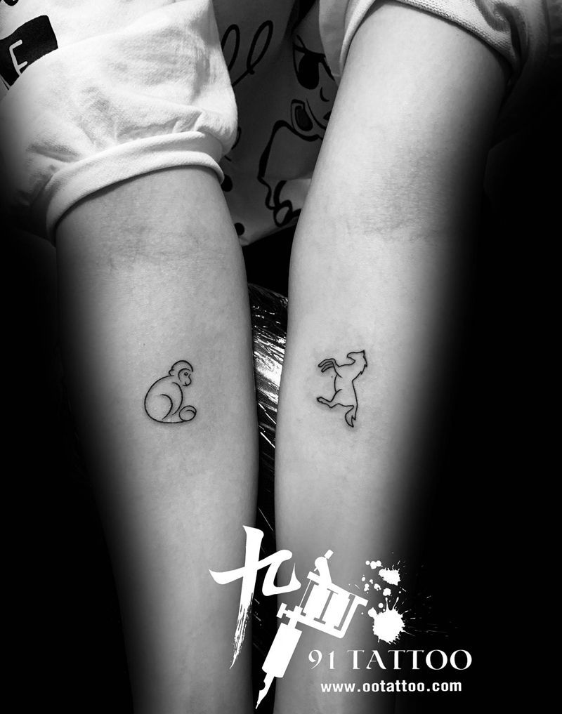 小清新纹身纹身图片_手臂几何猴子羊纹身图案