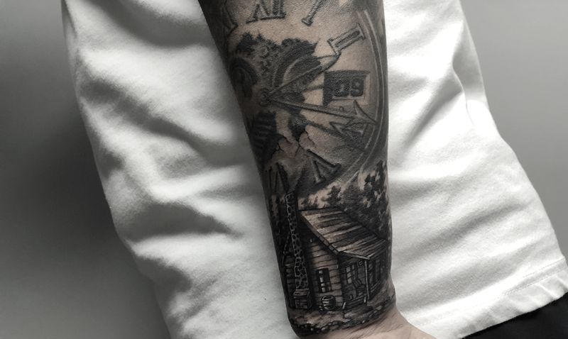 度假屋纹身图片_手臂手部欧美写实欧美纹身写实纹身房屋纹身纹身图案