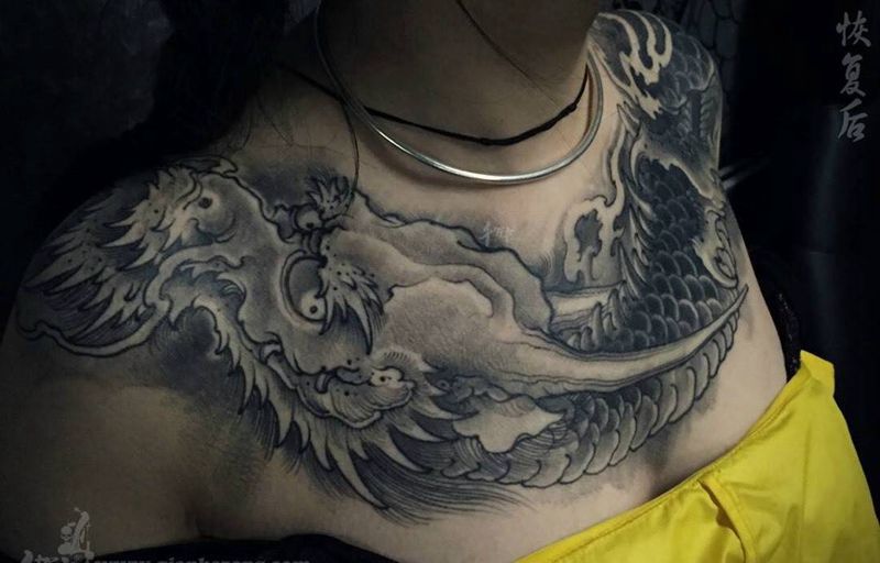恢复后的作品纹身图片_人物动物鬼神原创成品胸部传统国画纹身图案