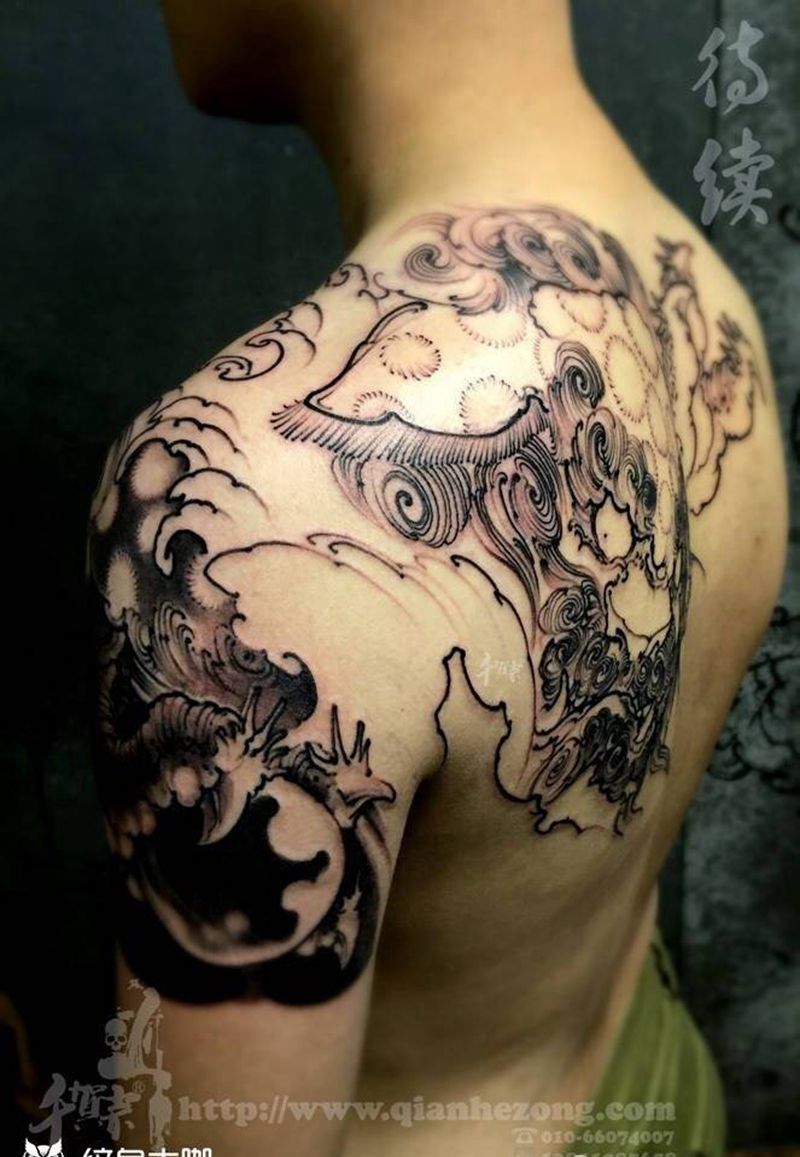 唐狮子待续。纹身图片_