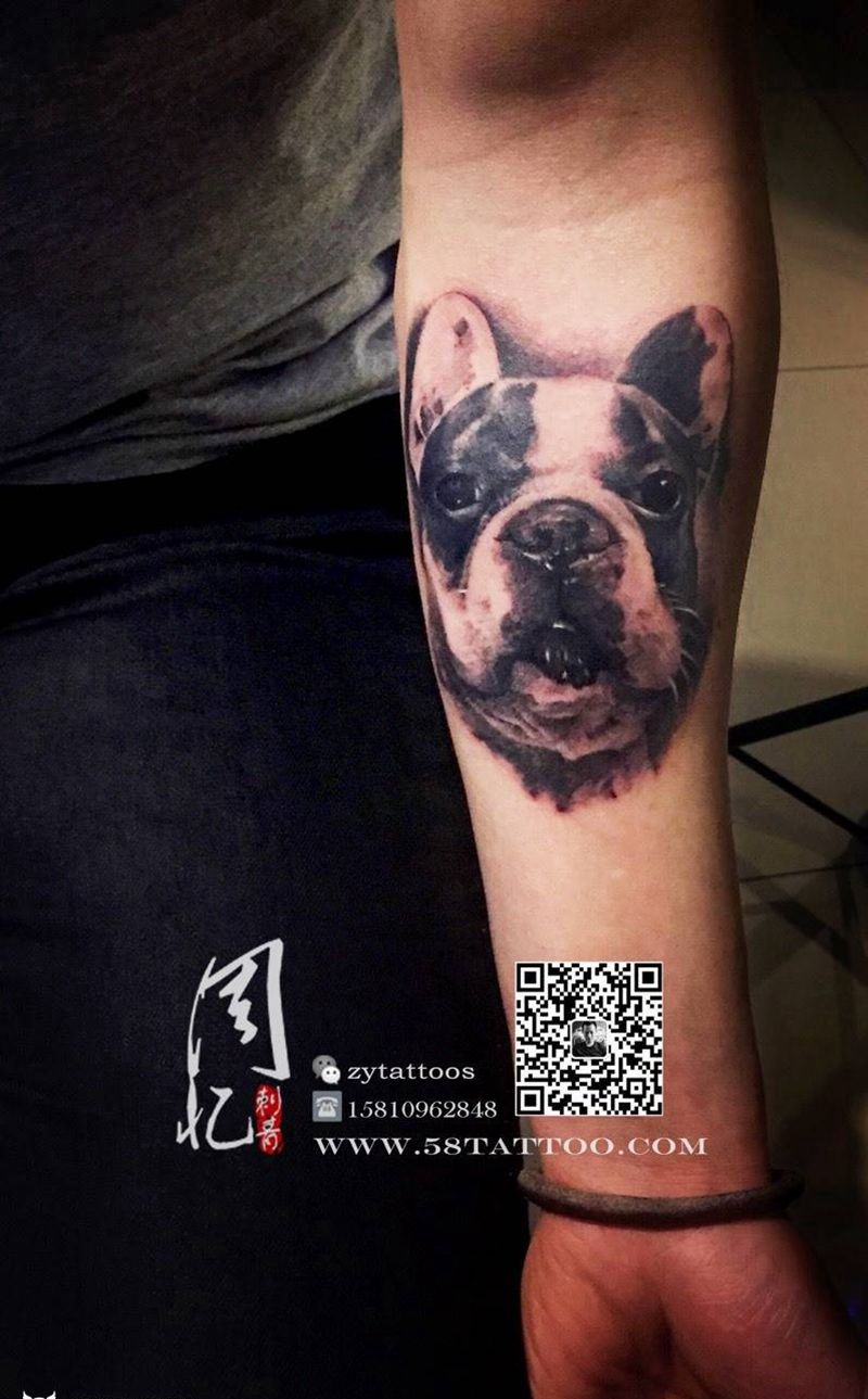 小臂写实小狗纹身图片_