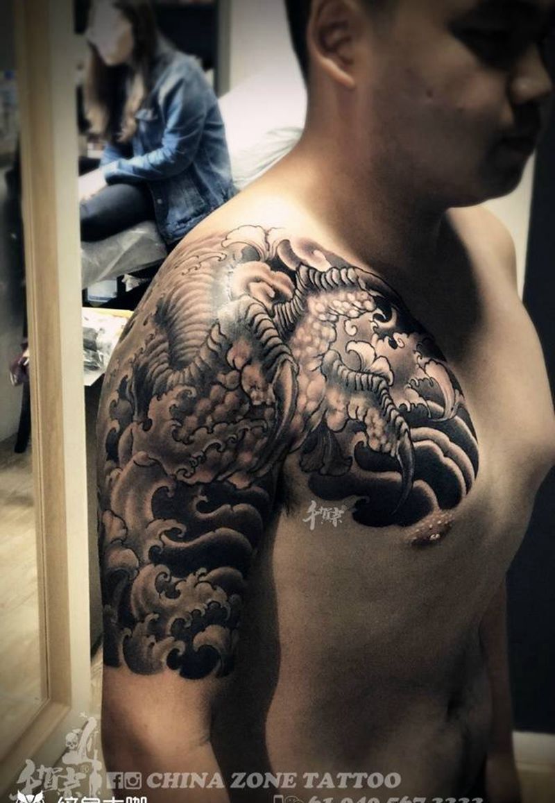 半胛 爪纹身图片_手臂肩部胸部成品清新传统习俗插画手稿鬼神纹身图案