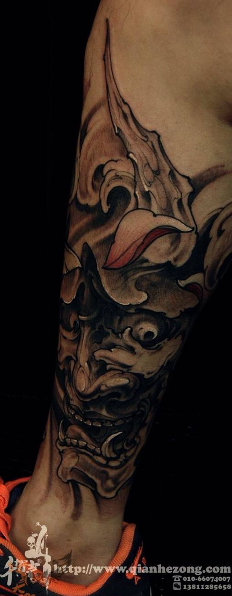 般若纹身图片_成品手稿插画脚部腿部传统写实国画鬼神原创纹身图案