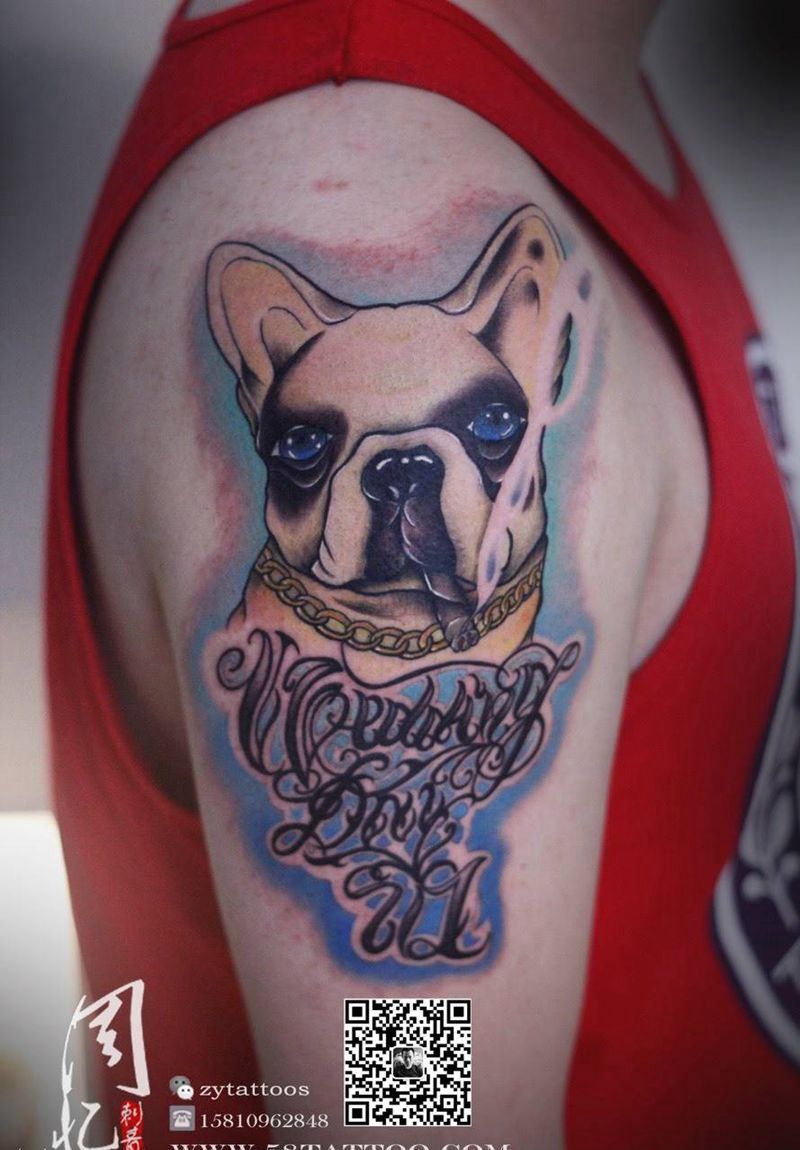 大臂new shool斗牛纹身图片_