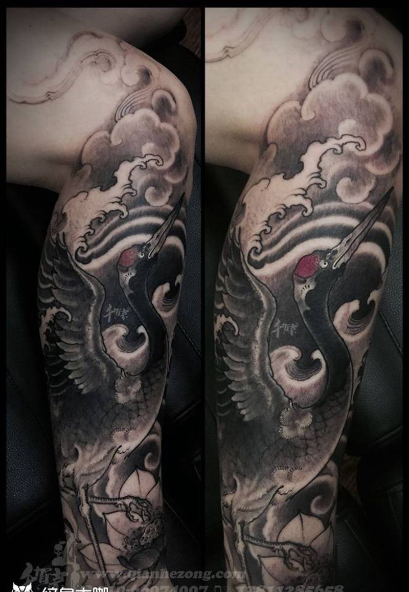 包小腿纹身图片_原创腿部成品传统习俗国画植物人物动物纹身图案