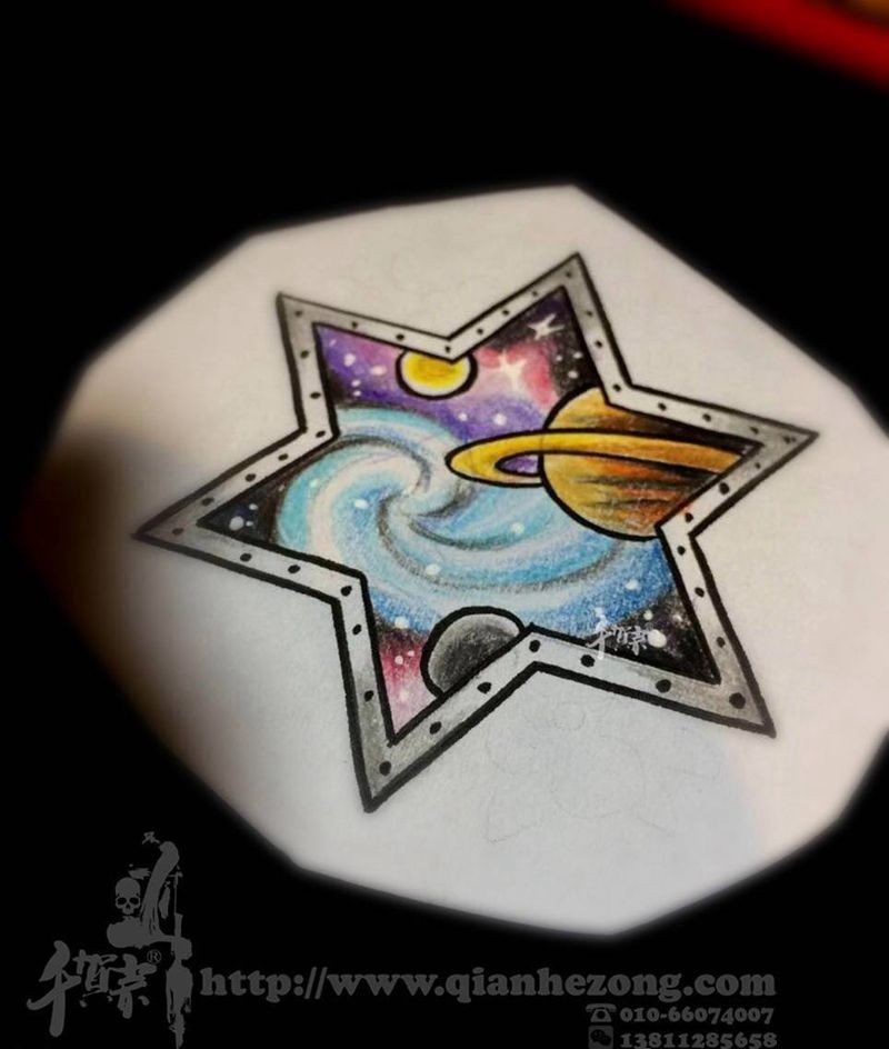 关于星空纹身图片_清新写实成品手稿几何图腾原创插画手部手臂纹身图案