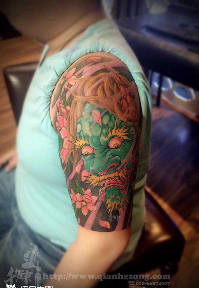 雷鬼纹身图片_手臂肩部成品传统国画人物鬼神原创纹身图案