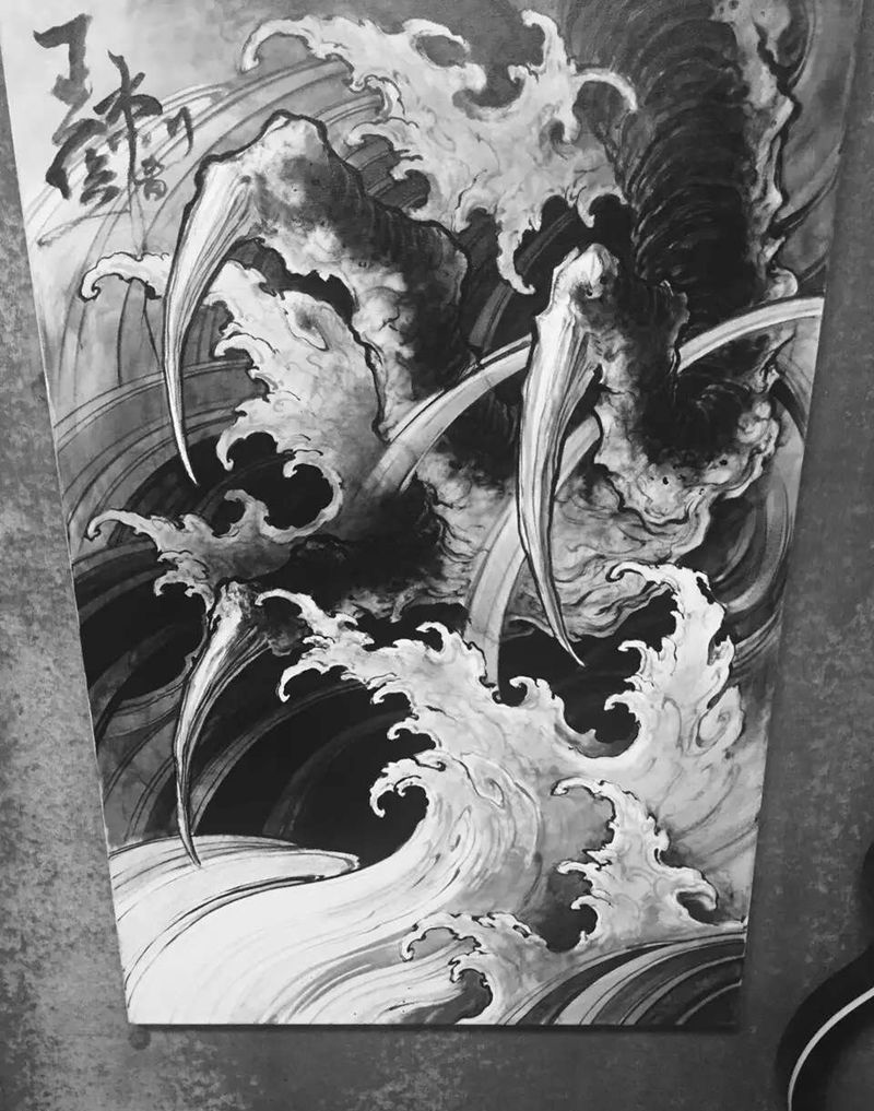 两小画纹身图片_清新传统写实欧美成品颈部国画图腾原创纹身图案