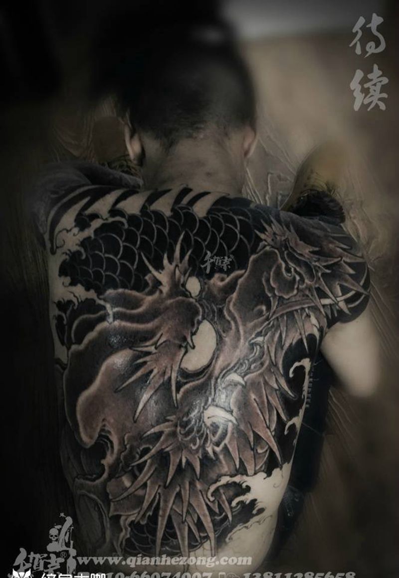 千贺宗的东方风纹身图片_背部成品插画腹部动物原创传统纹身图案