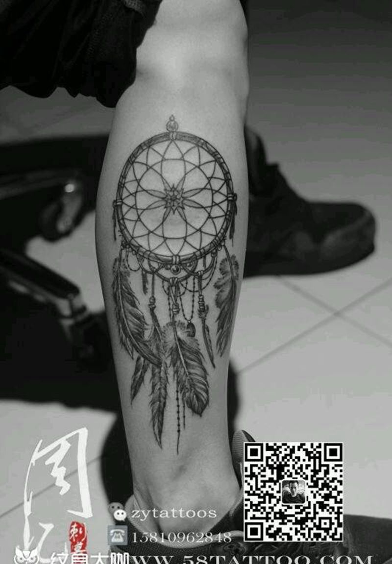 捕梦网纹身图片_腿部欧美静物周忆刺青成品纹身图案