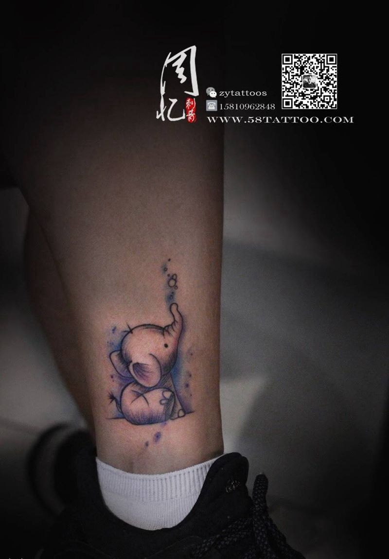 脚踝 卡通 小象纹身图片_