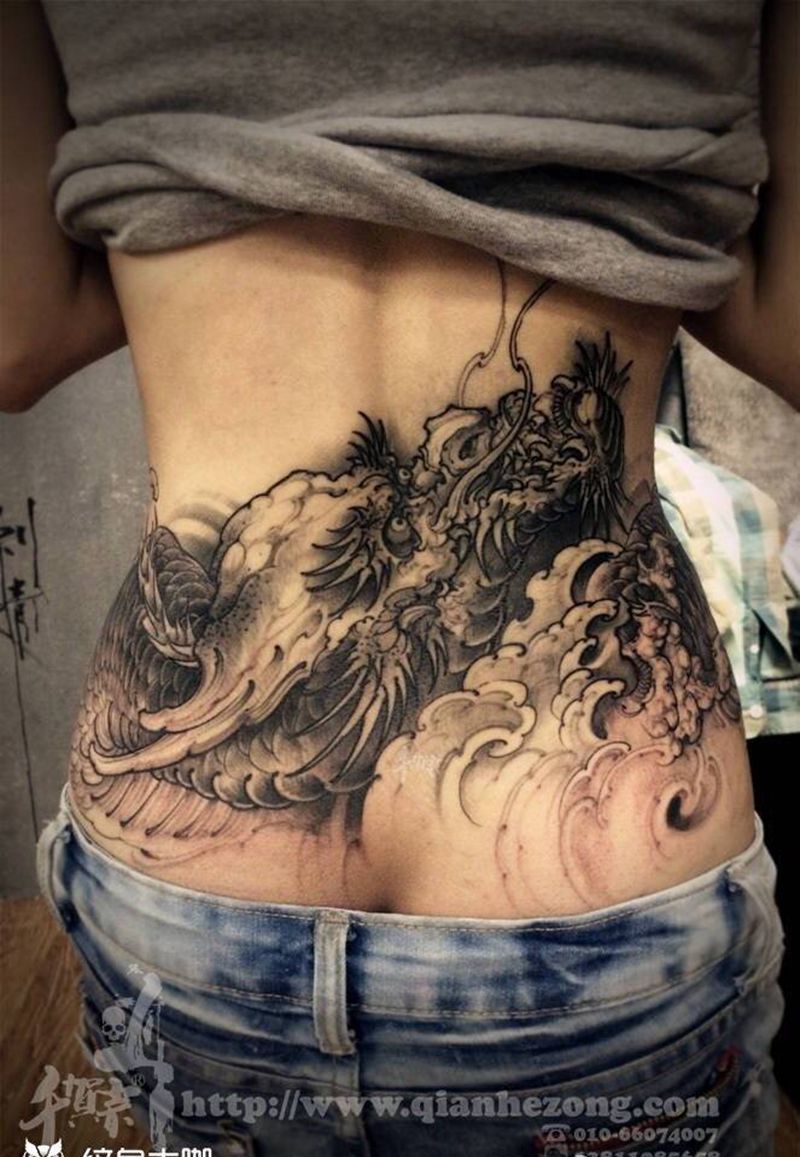 龙纹身图片_成品臀部腰部传统国画原创动物纹身图案