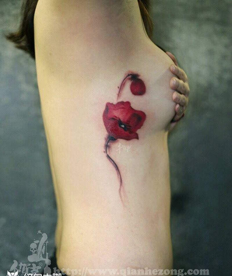 罂粟纹身图片_成品腰部胸部腹部植物字符静物原创欧美清新纹身图案