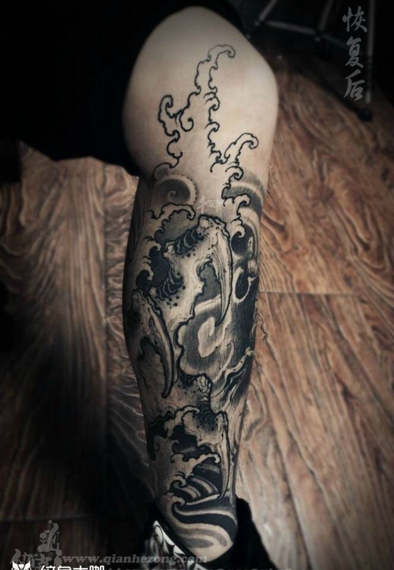 爪纹身图片_传统国画原创成品腿部纹身图案