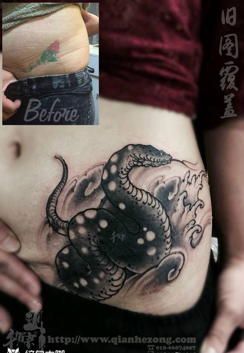 千贺宗王位作品纹身图片_肩部腰部脚部人物鬼神情侣图腾传统成品写实纹身图案