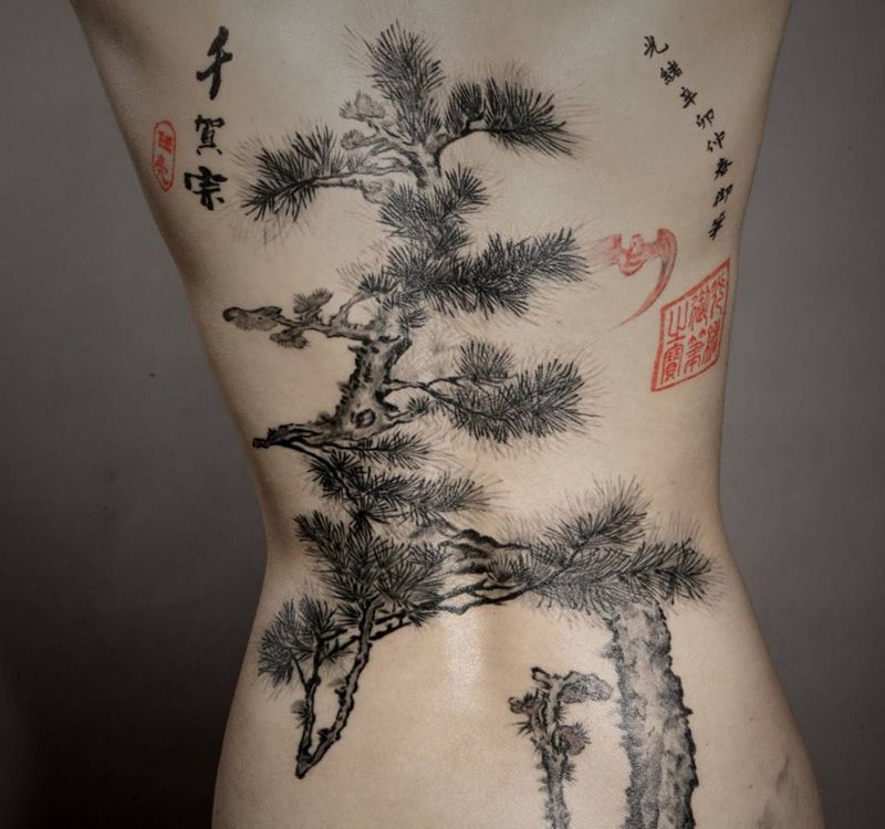 08年作品。5.5小时完成。纹身图片_成品手稿传统清新写实背部植物原创纹身图案