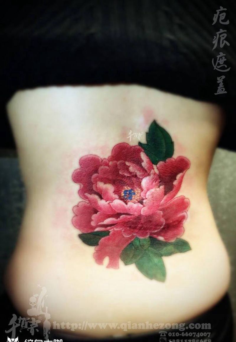 疤痕遮盖纹身图片_腰部植物原创传统成品纹身图案