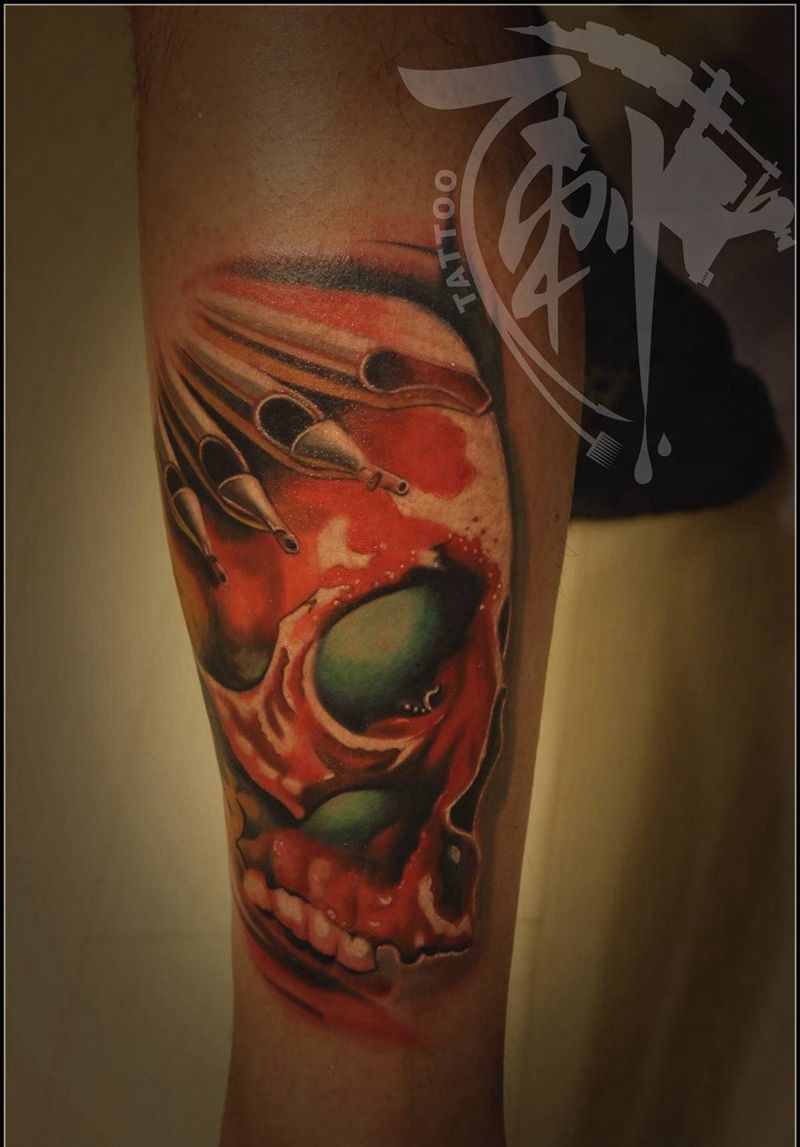 欧美彩色骷髅纹身图片_