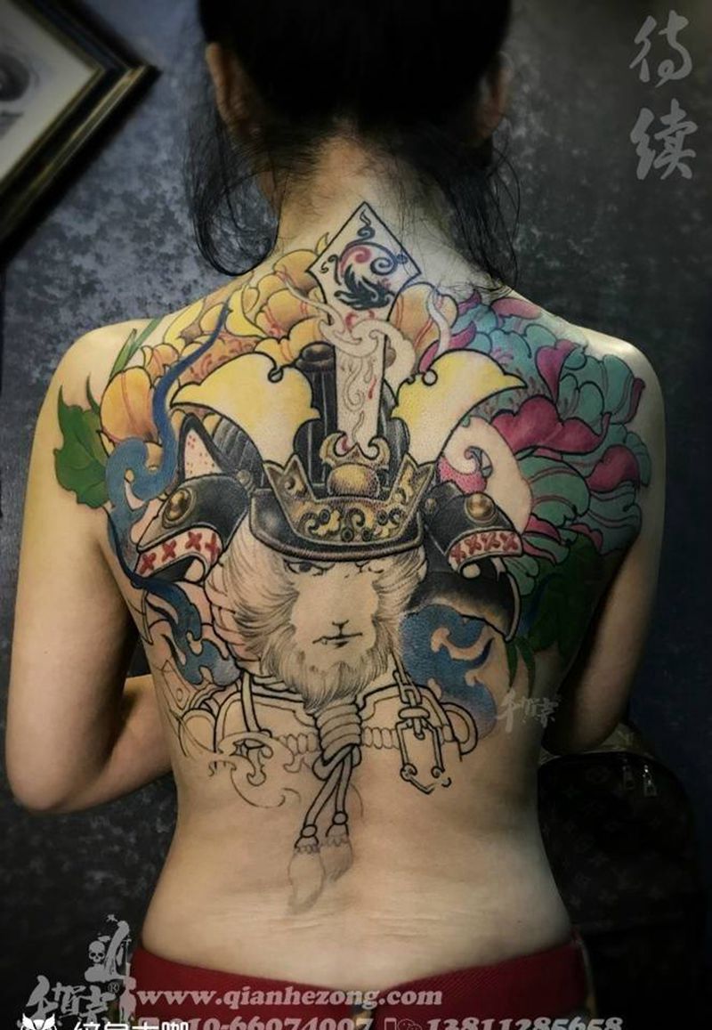 悟空纹身图片_传统清新背部成品手稿插画人物鬼神原创宗教纹身图案