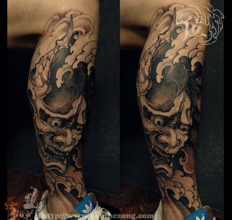 般若纹身图片_成品手稿腿部背部脚部传统鬼神人物原创纹身图案