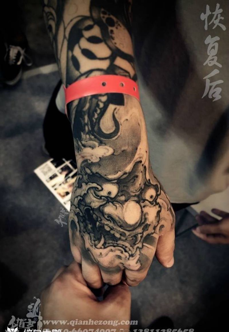 般若恢复后纹身图片_手臂手部成品手稿插画国画清新传统鬼神原创纹身图案