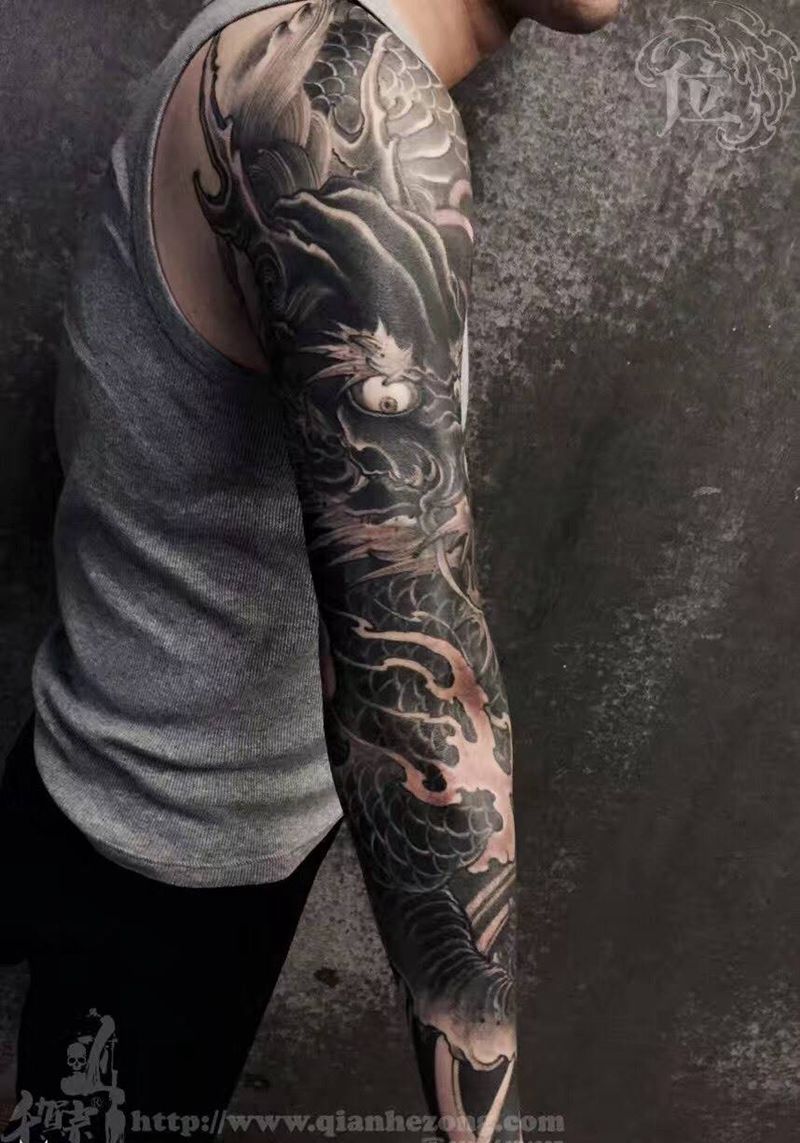 王位作品纹身图片_动物鬼神原创胸部背部手臂成品传统国画纹身图案