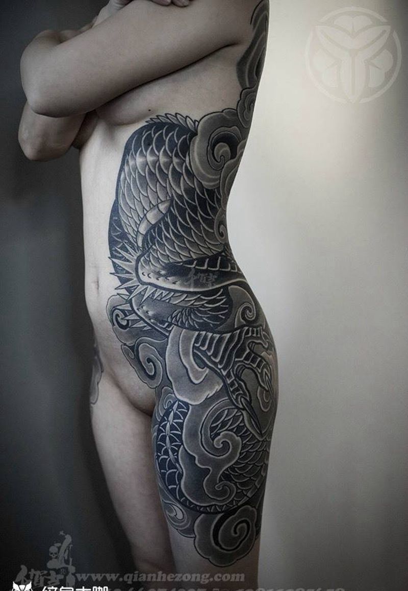 龙纹身图片_背部腰部腹部成品动物鬼神原创传统写实国画纹身图案