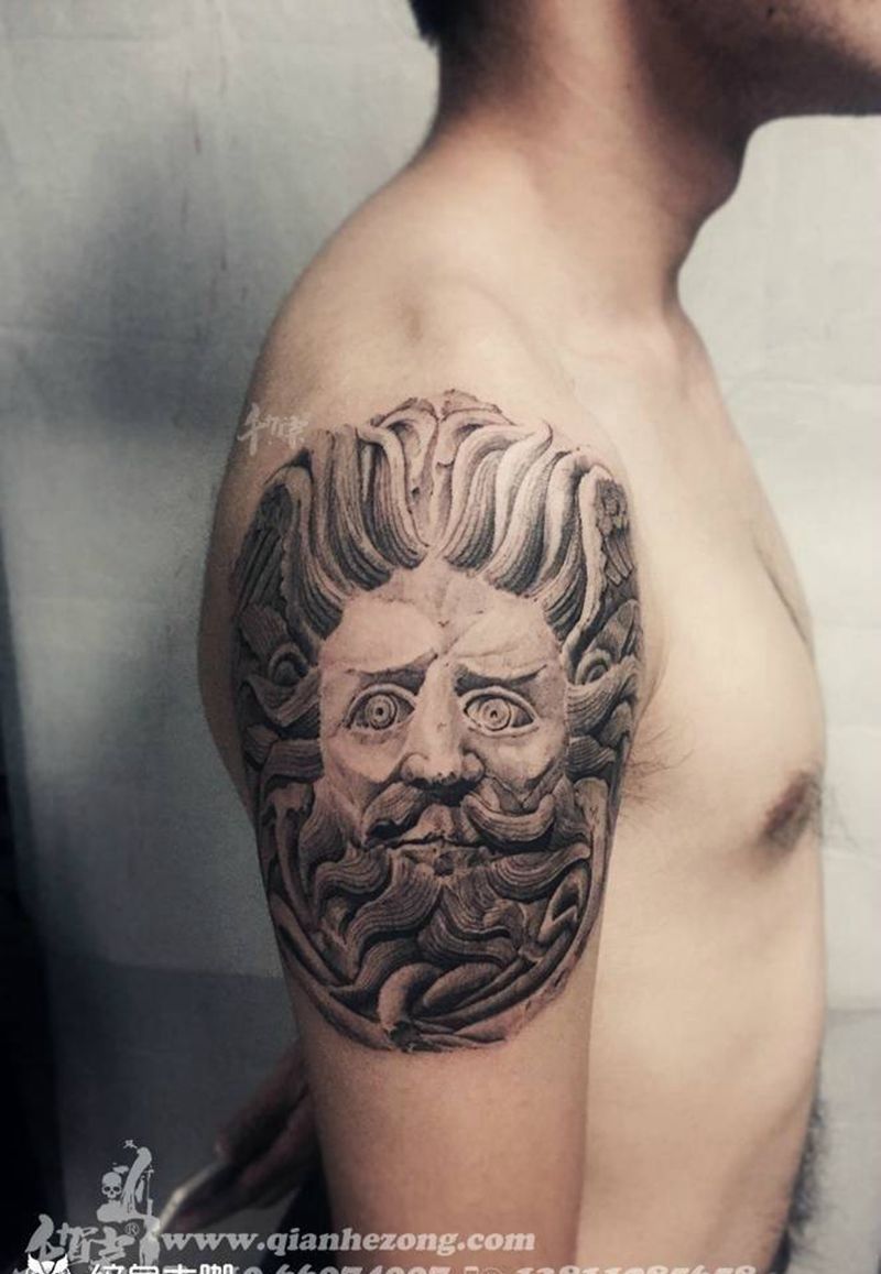 欧美纹身图片_成品手稿插画肩部手臂欧美肖像原创人物纹身图案