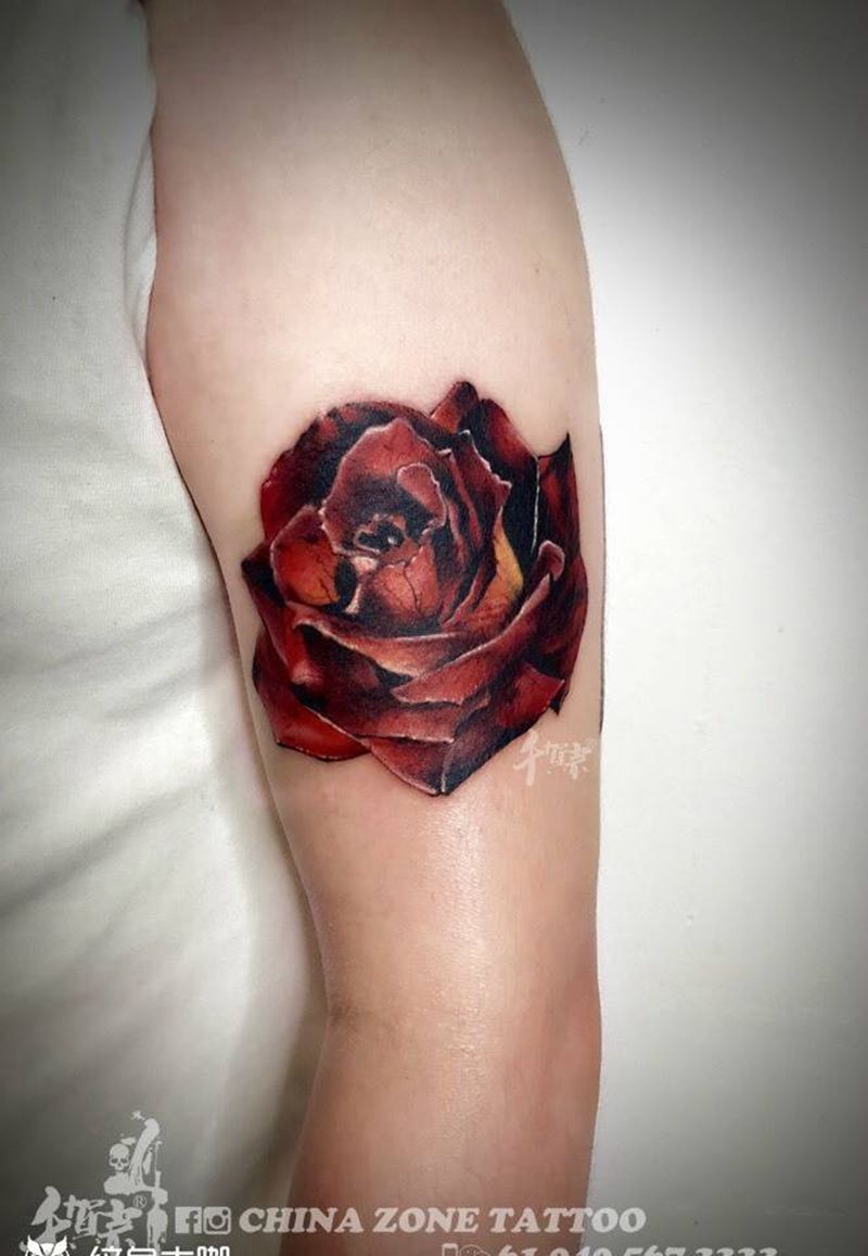玫瑰纹身图片_写实清新肩部成品手部原创静物动物几何植物纹身图案