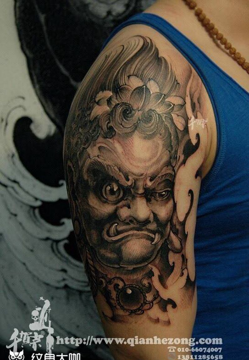 不动明王纹身图片_手稿插画传统肖像国画原创鬼神纹身图案