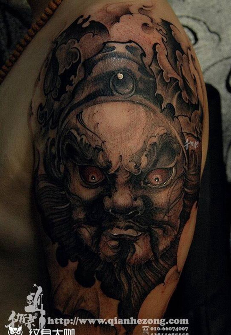 千贺宗 钟馗作品纹身图片_成品肩部手臂肖像传统习俗国画鬼神人物原创纹身图案