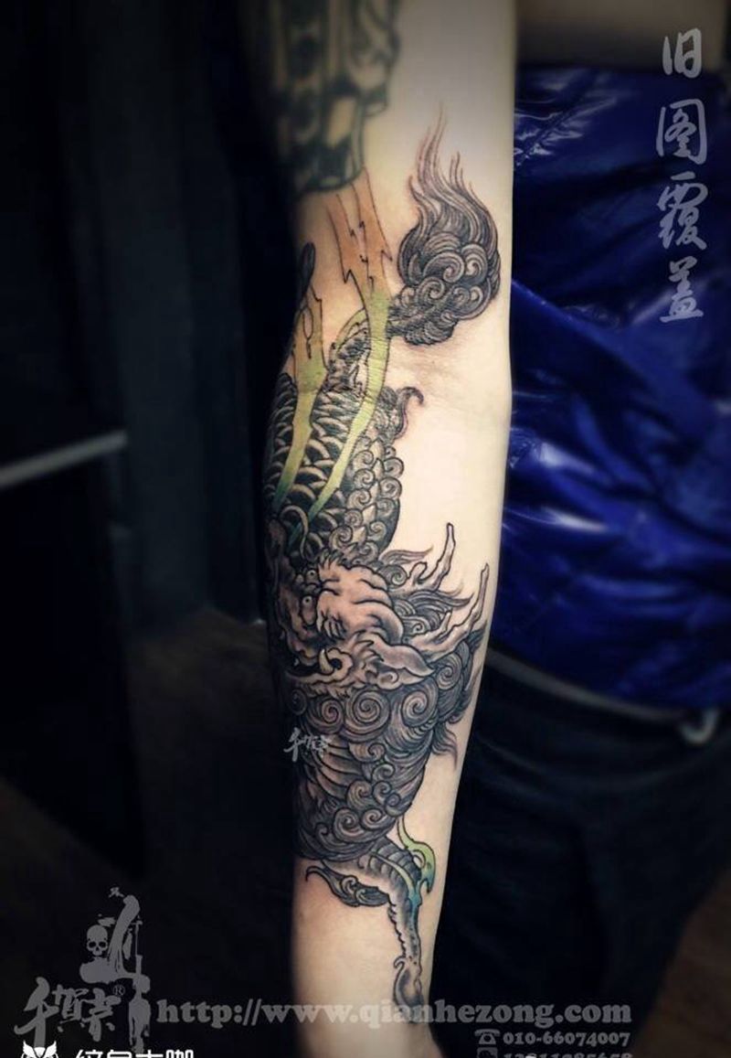 旧图遮盖纹身图片_手臂成品手稿插画传统人物鬼神动物原创国画纹身图案