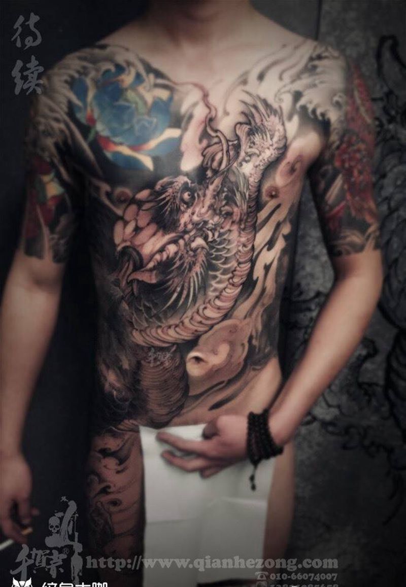 待续的作品。纹身图片_成品腹部传统欧美人物鬼神动物原创习俗纹身图案