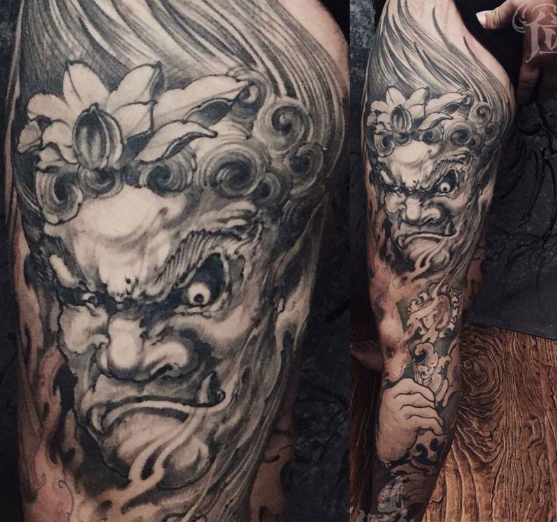 不动明王纹身图片_人物原创欧美成品清新传统手部腿部纹身图案